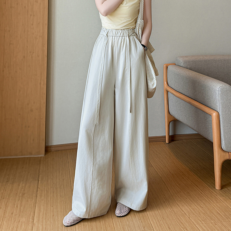 2026春夏新款顯瘦設計感松緊腰系帶寬松大擺闊腿A字褲休閑褲女