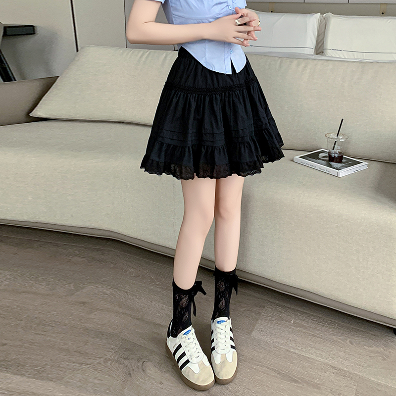 白色半身裙女2026夏新款蕾絲花邊百褶裙褲松緊高腰顯瘦a字蛋糕裙