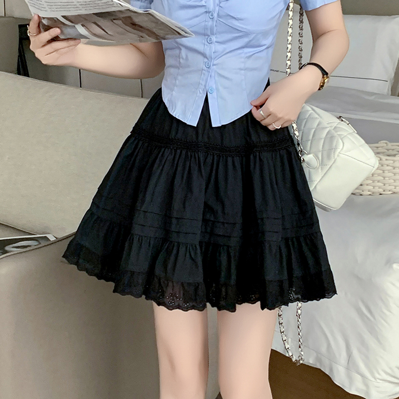 白色半身裙女2026夏新款蕾絲花邊百褶裙褲松緊高腰顯瘦a字蛋糕裙