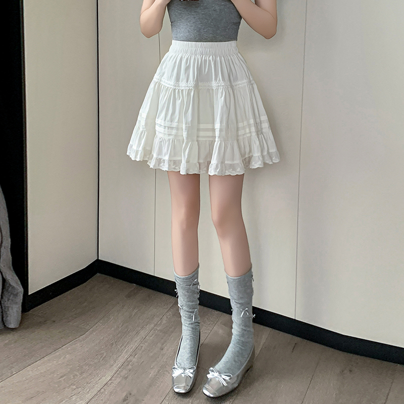 白色半身裙女2026夏新款蕾絲花邊百褶裙褲松緊高腰顯瘦a字蛋糕裙