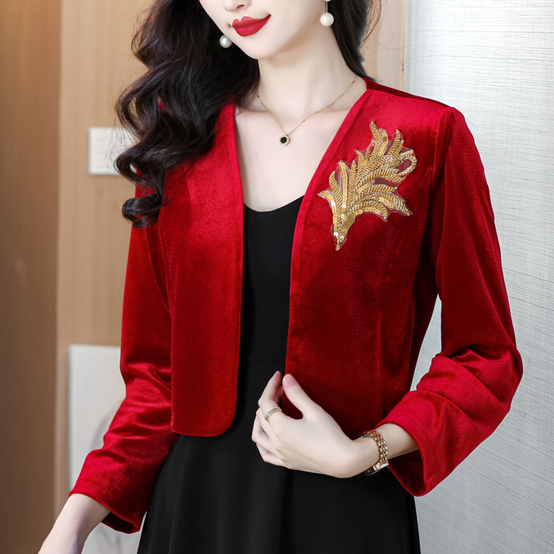 MY16473# 金丝绒小外套小香风短外套披肩外搭配裙子旗袍上衣女裝貨源服...