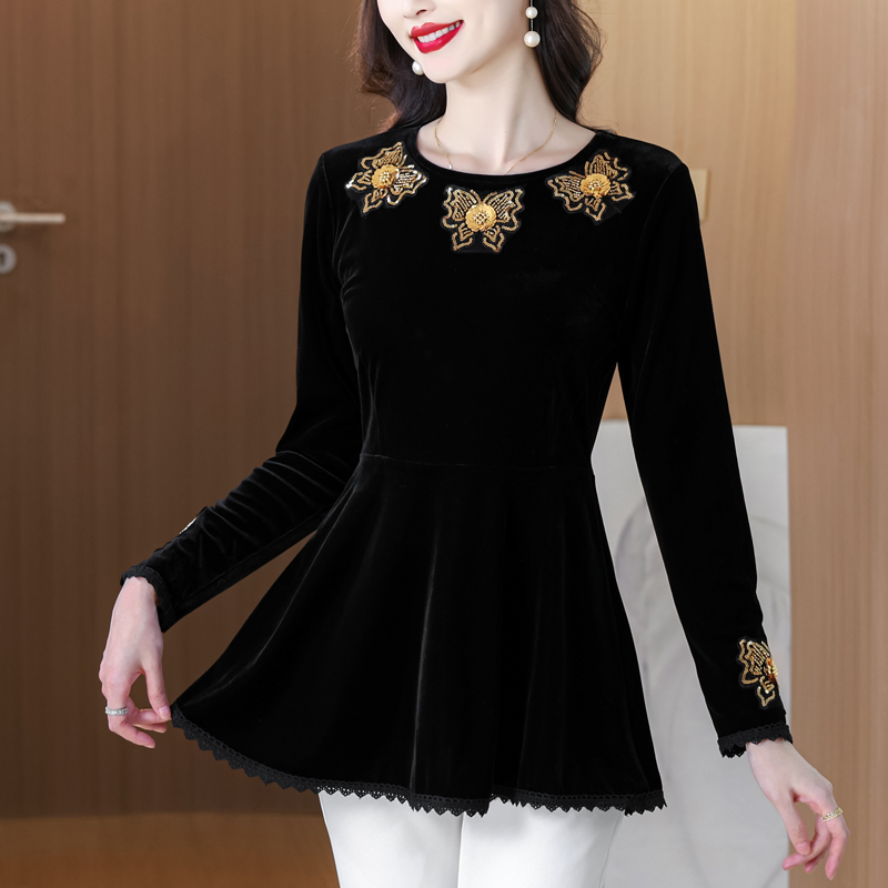 MY16470# 金丝绒长袖连衣裙新款今年流行爆款高端气质裙子短裙女裝貨源...