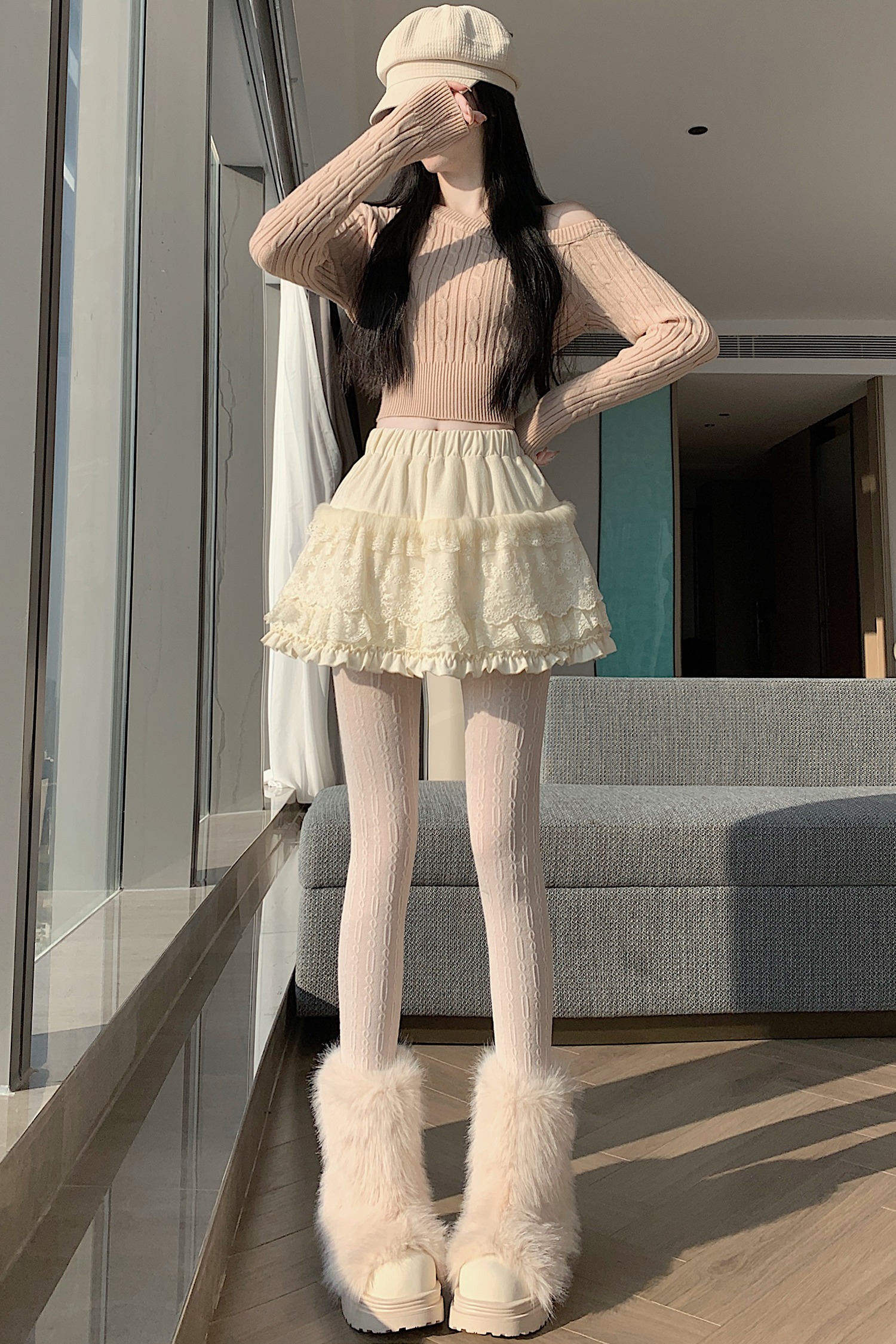 實拍~韓系蕾絲半身裙女冬季新款高腰A字短裙百搭顯瘦蛋糕裙蓬蓬裙