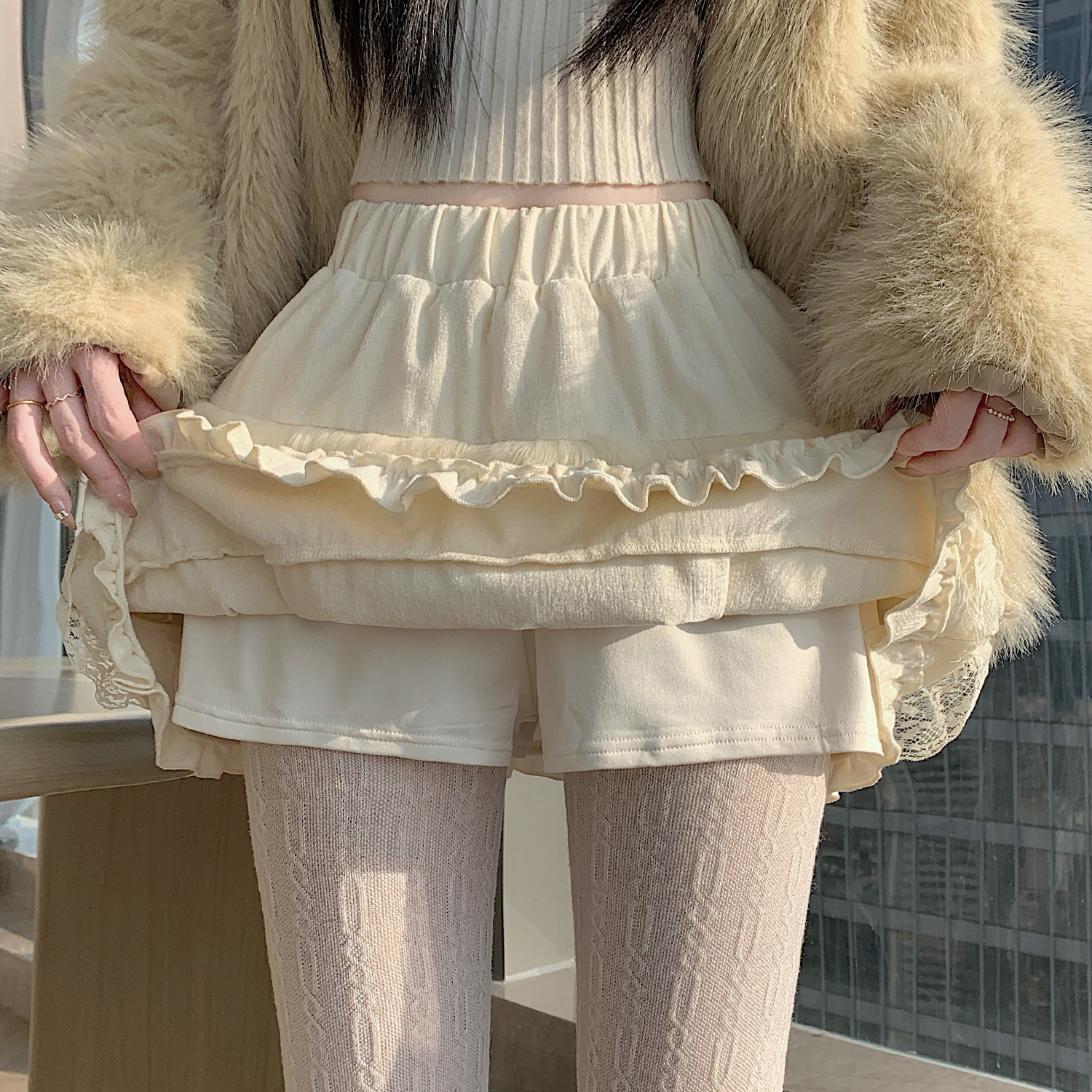 實拍~韓系蕾絲半身裙女冬季新款高腰A字短裙百搭顯瘦蛋糕裙蓬蓬裙