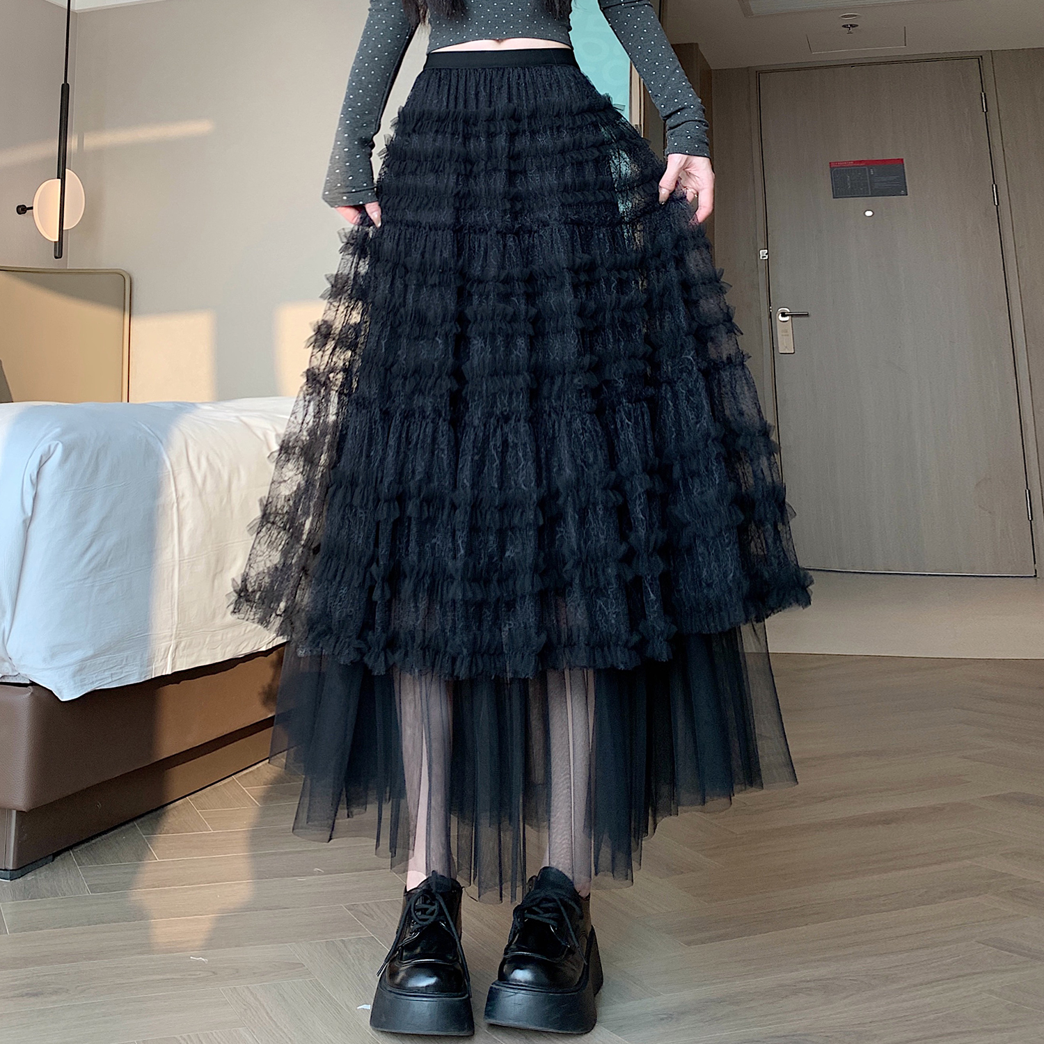 實拍 韓系甜美重工層次感網紗蛋糕裙女仙氣蓬蓬長款a字顯瘦半身裙
