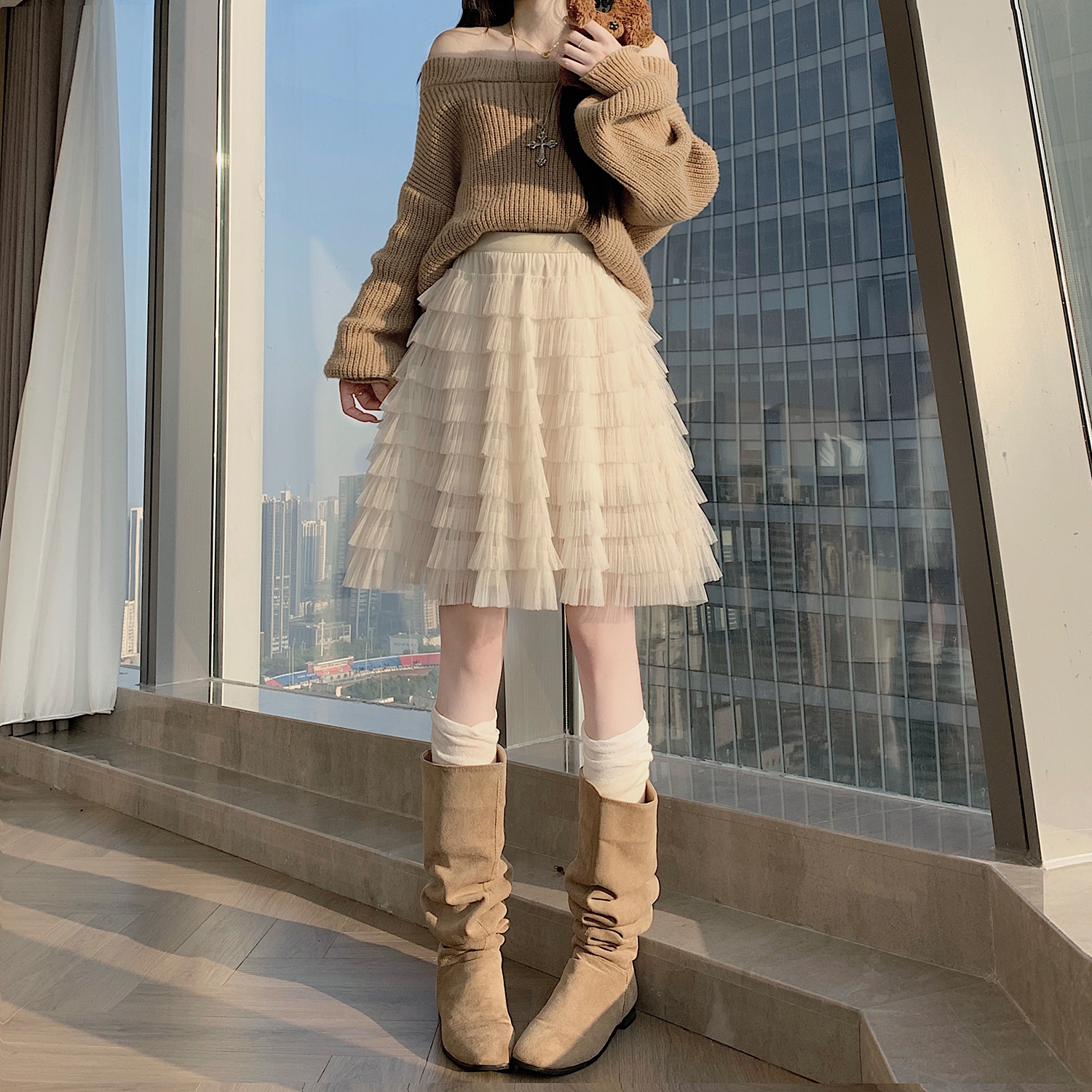 實拍2026新款層層網紗中裙高腰松緊顯瘦半身裙蛋糕裙芭蕾風蓬蓬裙