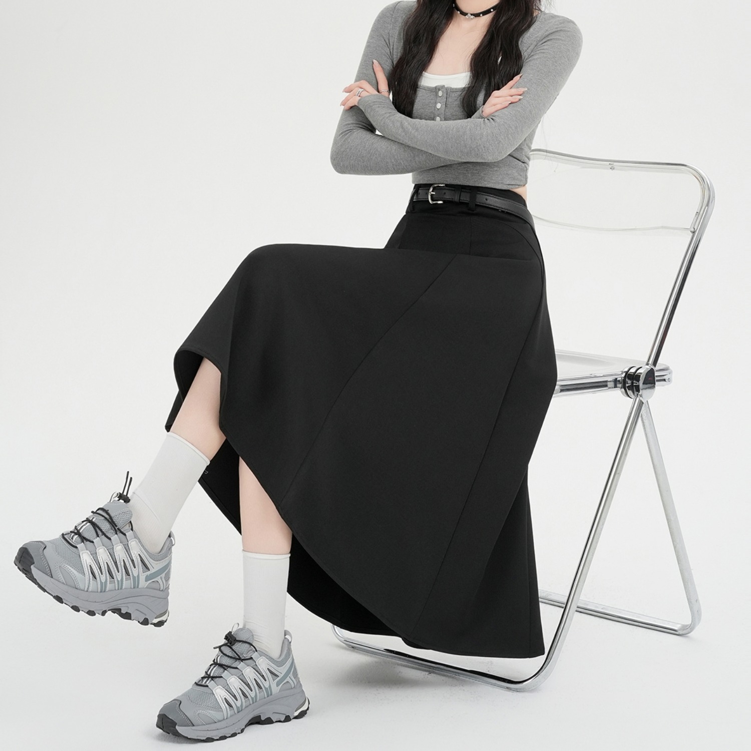 實拍~西裝半身裙女a字短裙2026春夏新款遮跨顯瘦大擺傘裙中裙女
