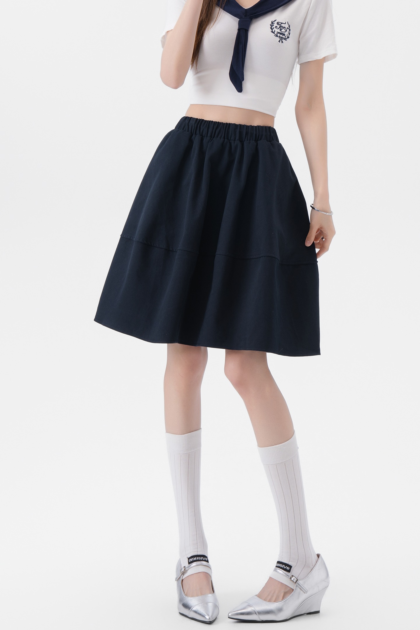 實拍 夏季白色花苞半身裙女高腰a字顯瘦小個子蓬蓬裙松緊腰中裙