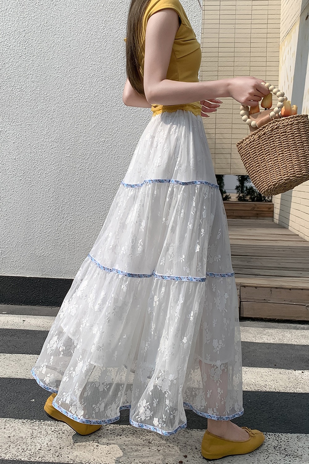 實拍網紗拼接半身裙女夏季新款寬松顯瘦a字蛋糕裙設計感小眾a字裙