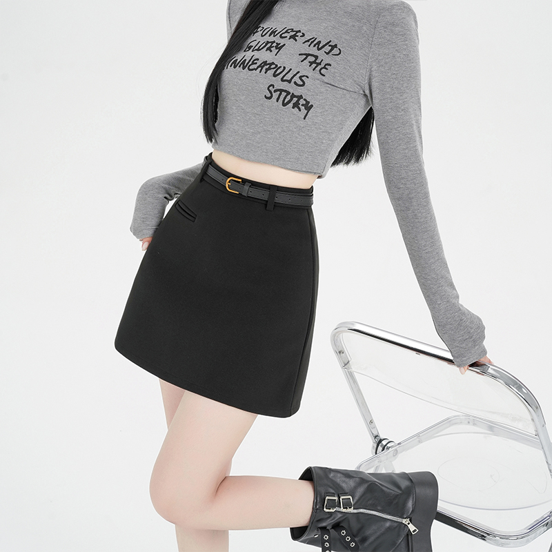 實拍灰色毛呢a字半身裙女2025秋冬季小個子加厚高腰包臀裙短裙子