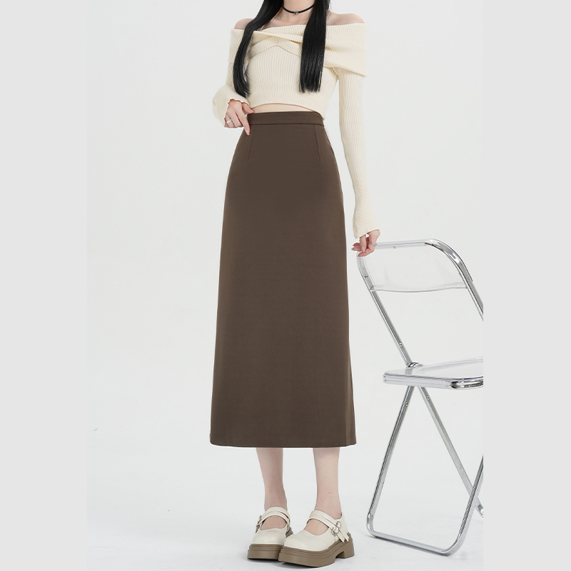 實拍毛呢半身裙女2025新款a字高腰顯瘦中長款直筒一步裙開叉裙子