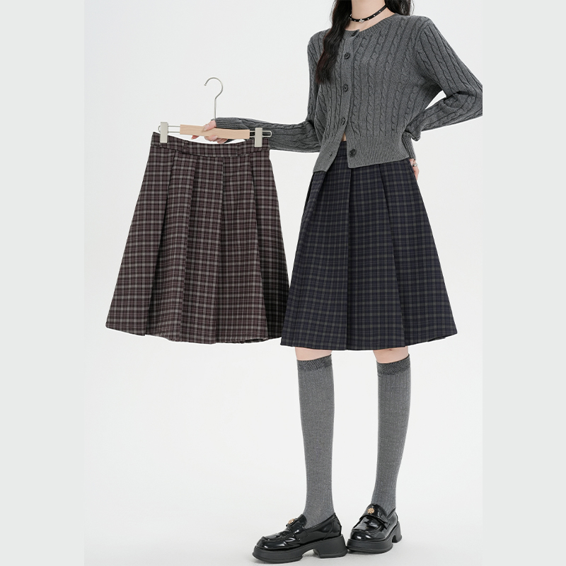 實拍經典復古格紋百褶半身裙女2025秋冬季新款高腰顯瘦百搭a字裙