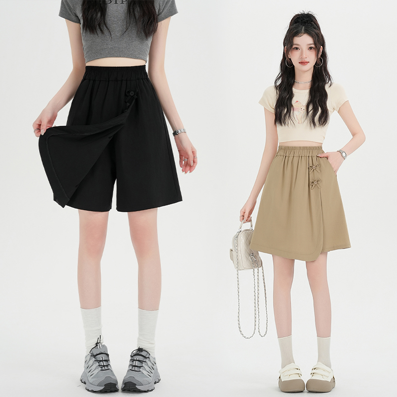 MY16776# 高腰宽松假两件七分中裤新款裙裤休闲裤阔腿裤裙女裝貨源服裝批發