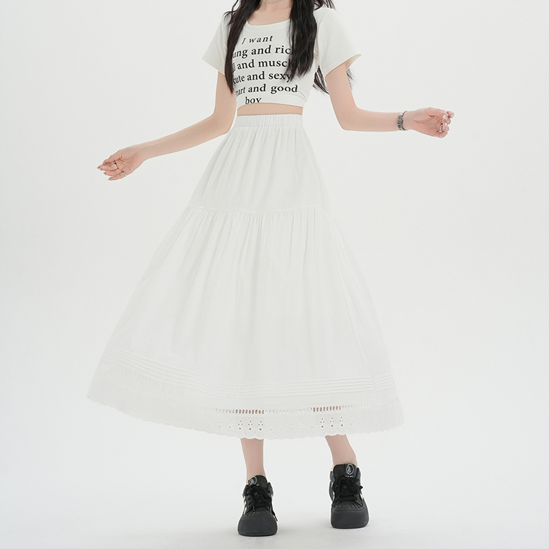 實拍2026高級感蕾絲花邊半身裙女白色仙女裙韓系小個子a字長裙