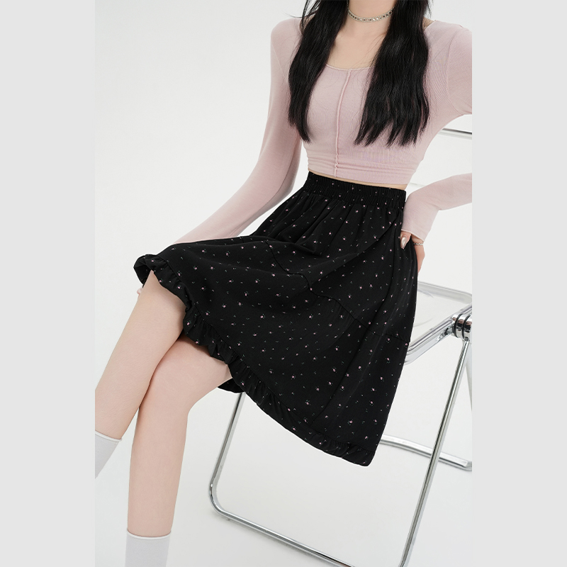 實拍2026新款洗水棉碎花半身裙女韓系復古a字裙短裙蓬蓬花苞裙