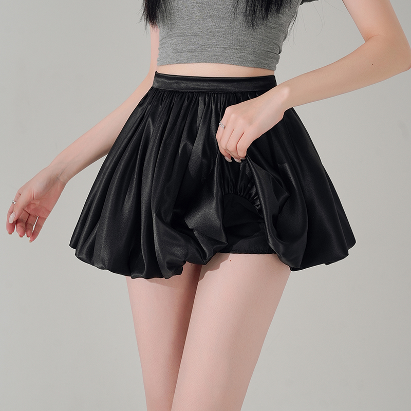 實拍白色緞面蓬蓬花苞裙女2026春夏高腰顯瘦云朵裙好看辣妹短裙子