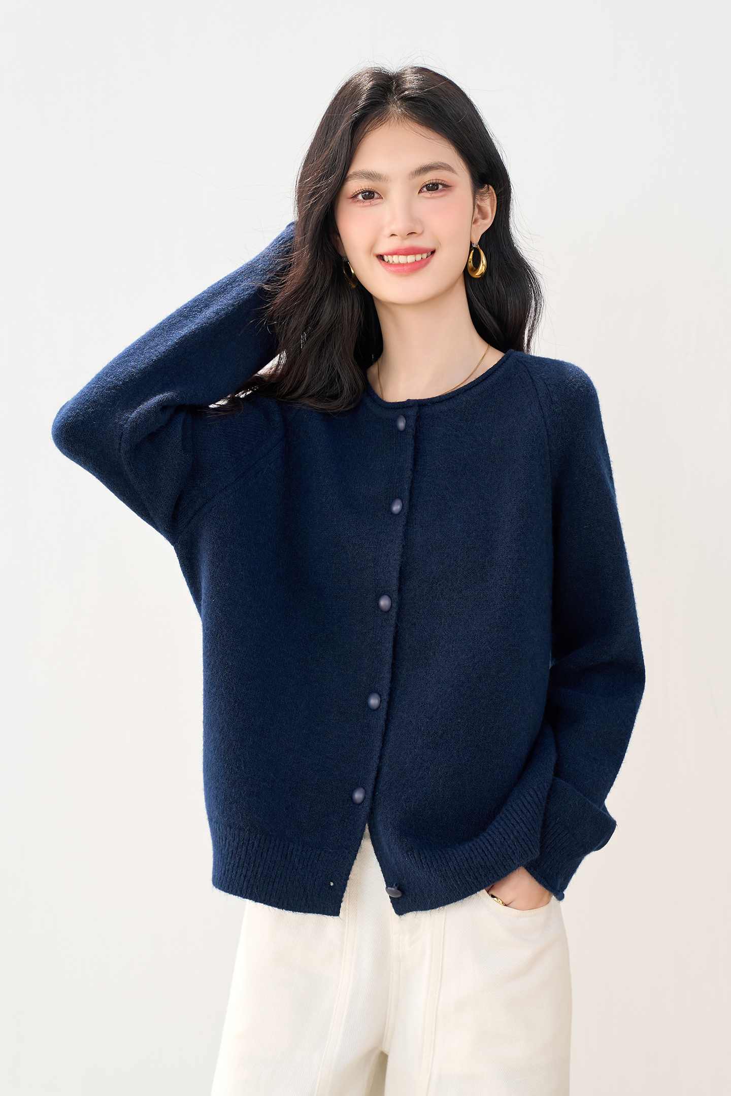 實拍新款針織衫女開衫韓版外搭長袖純色寬松厚款針織毛衣外套