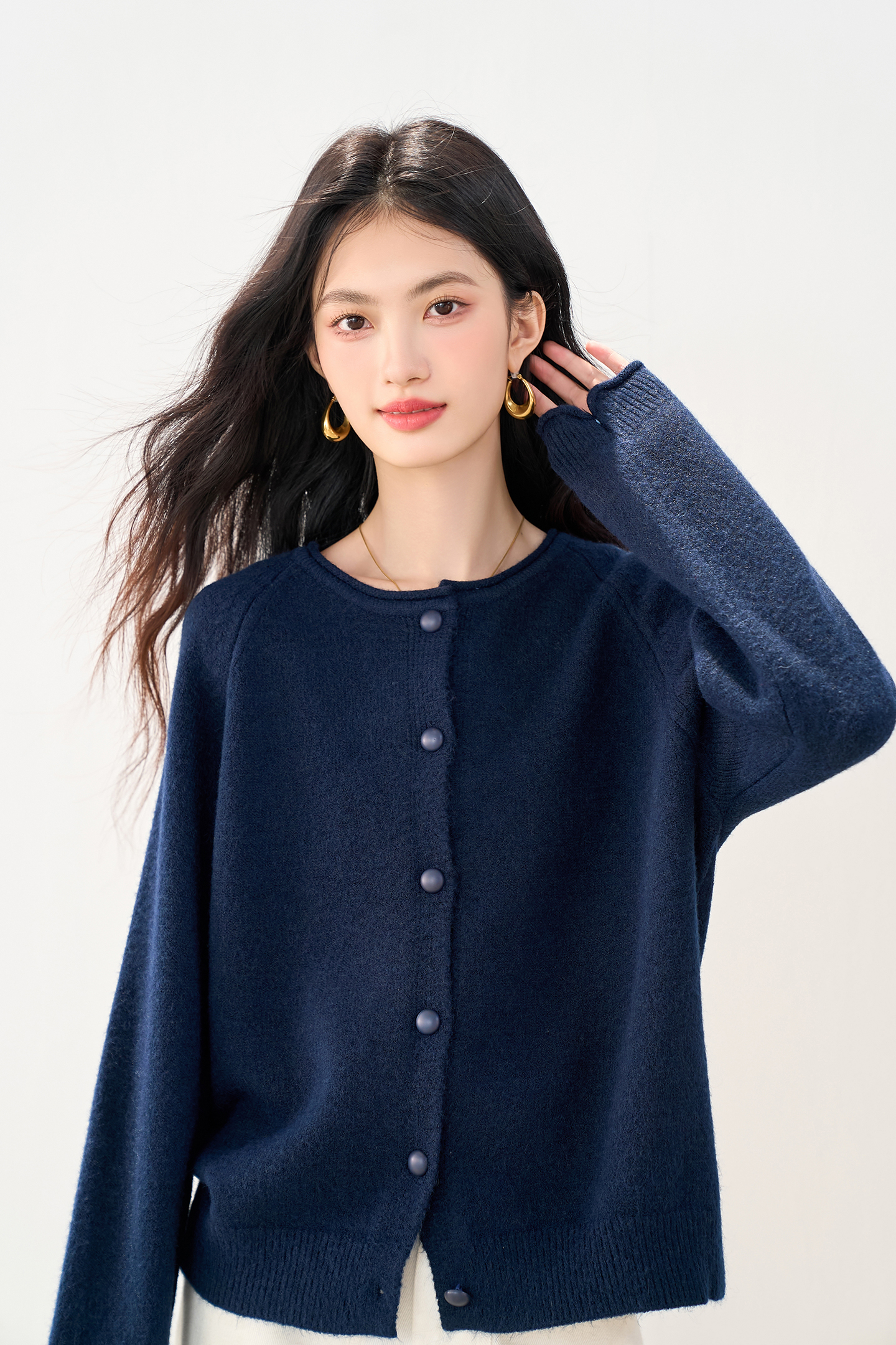 實拍新款針織衫女開衫韓版外搭長袖純色寬松厚款針織毛衣外套