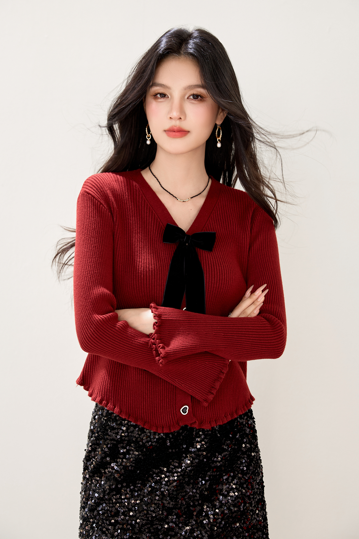 實拍新款針織衫女開衫小香風V領蝴蝶結外搭韓版燕尾長袖小外套女