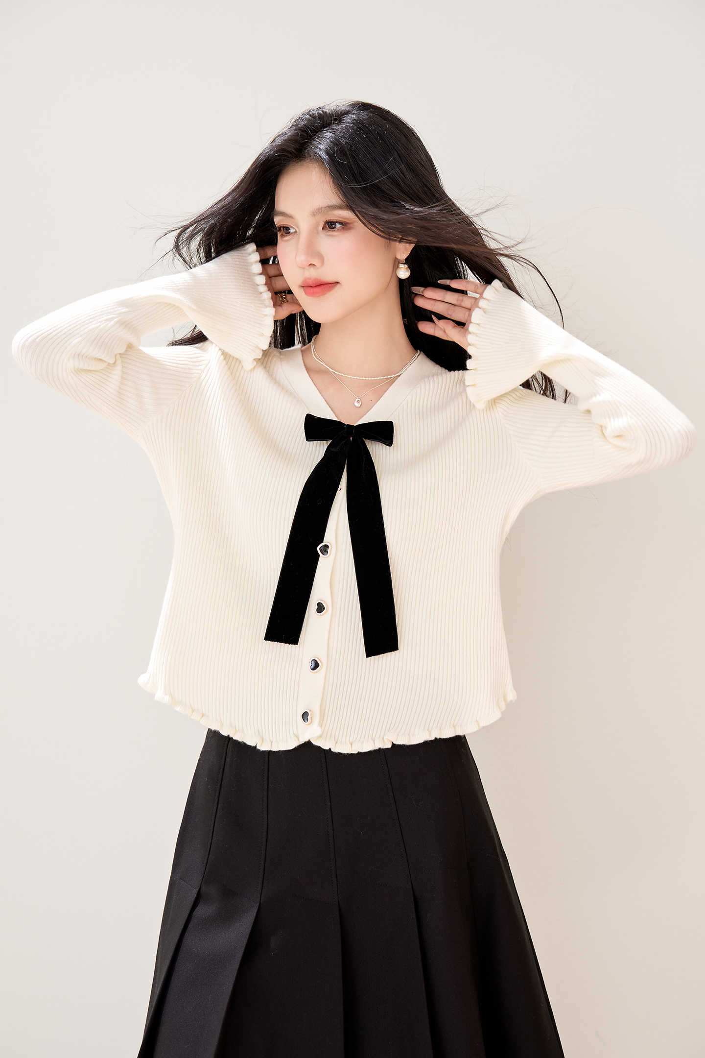 實拍新款針織衫女開衫小香風V領蝴蝶結外搭韓版燕尾長袖小外套女