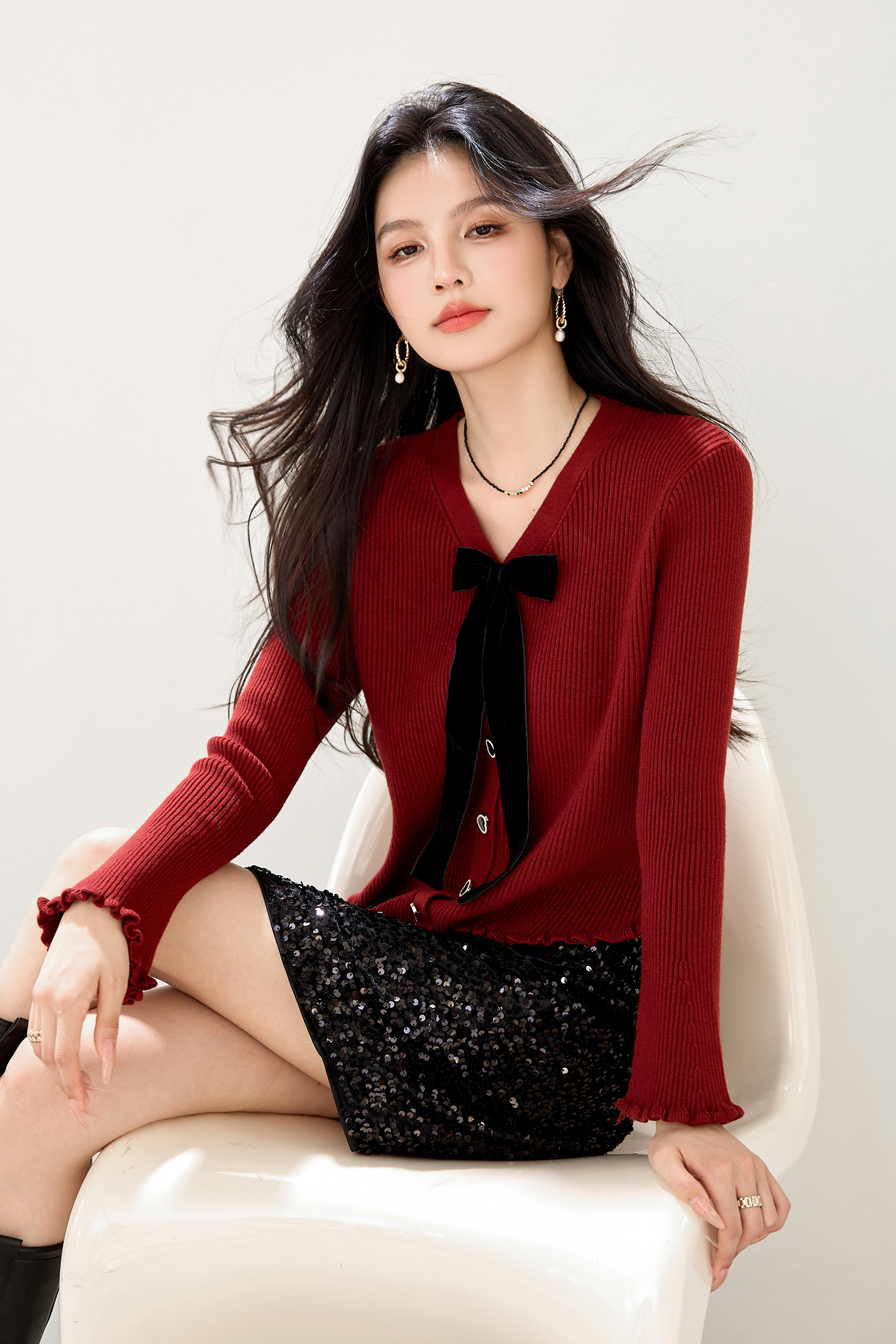 實拍新款針織衫女開衫小香風V領蝴蝶結外搭韓版燕尾長袖小外套女