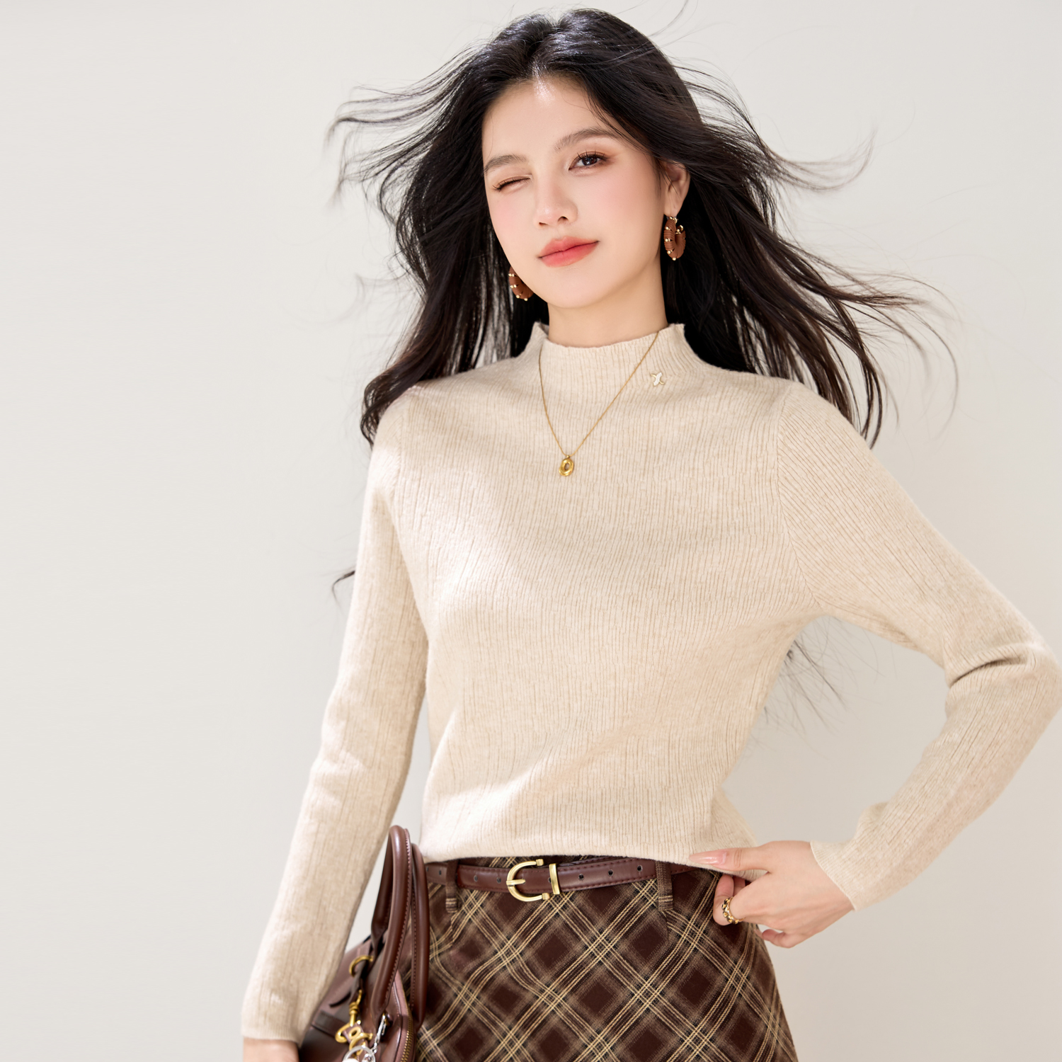 實拍新款秋冬打底衫女套頭半高領韓版百搭長袖純色針織衫毛衣女士