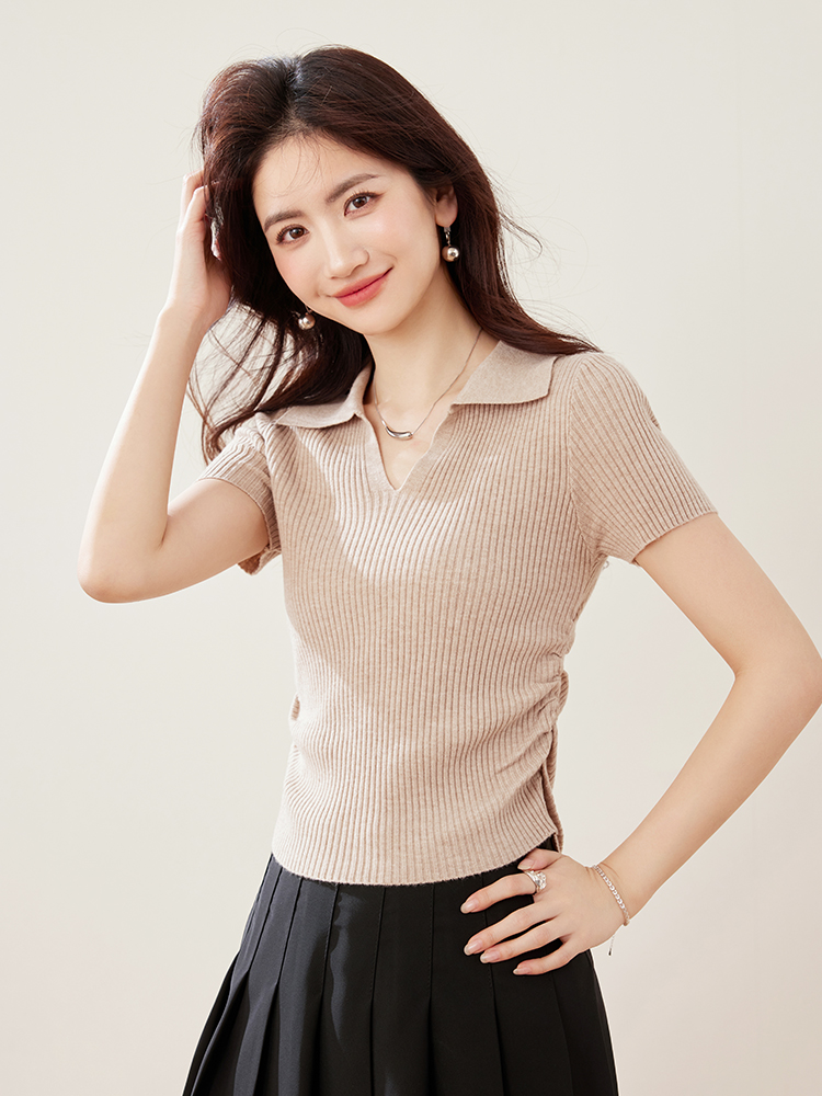 實拍法式甜美polo領針織衫短袖T恤女夏季2025年新款短款上衣