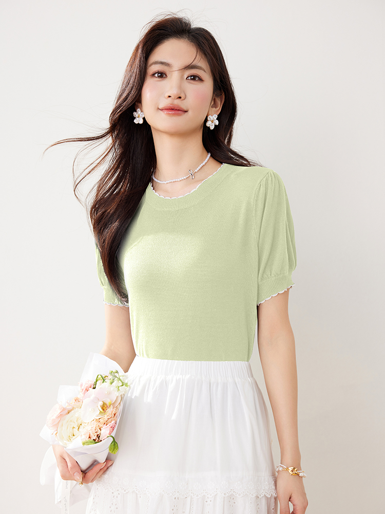 實拍夏季新款冰絲針織衫女新款小香風甜美日系短款短袖上衣女