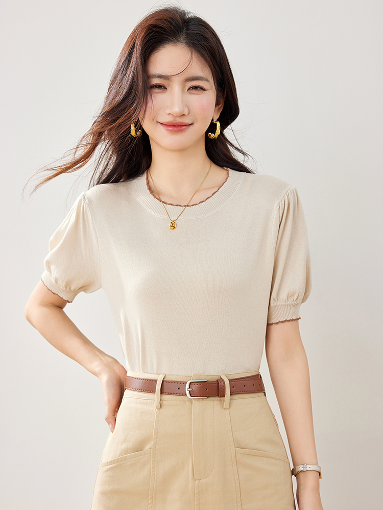 實拍夏季新款冰絲針織衫女新款小香風甜美日系短款短袖上衣女