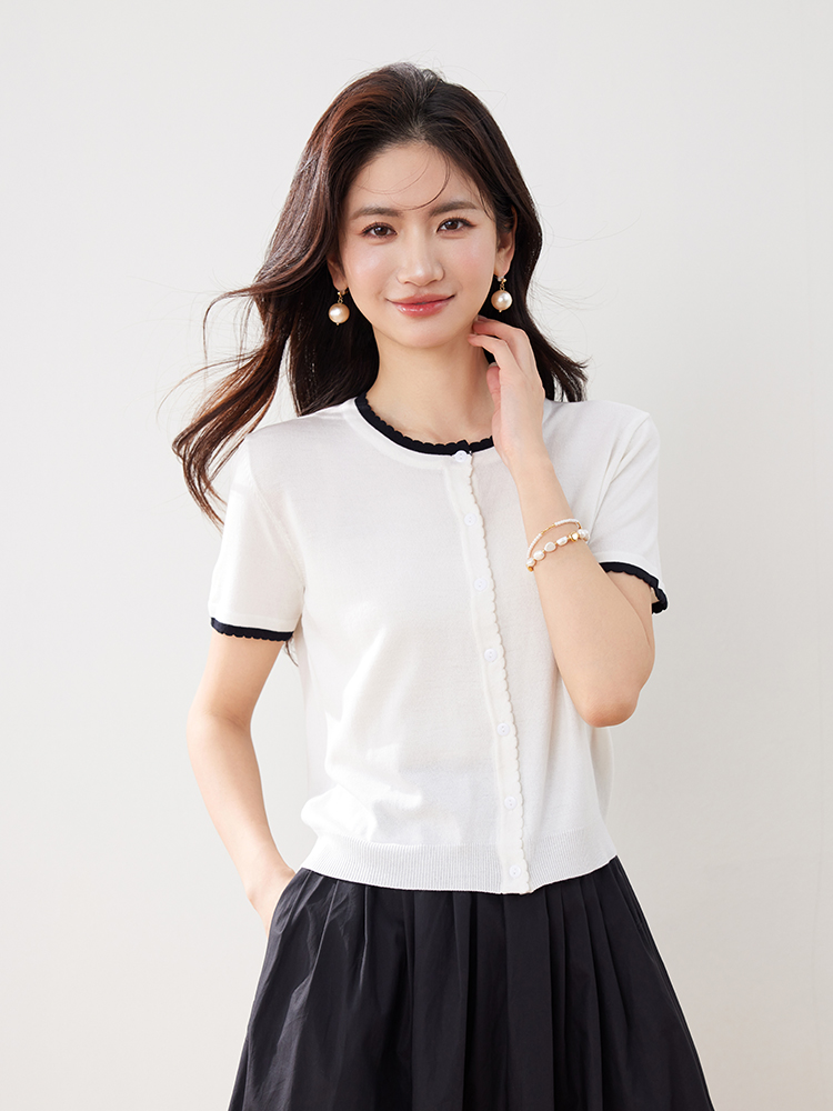 實拍春夏新款短袖冰絲針織衫小香風開衫薄款小外套短款外搭女