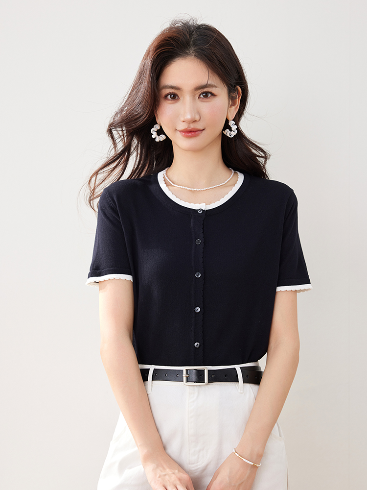 實拍春夏新款短袖冰絲針織衫小香風開衫薄款小外套短款外搭女