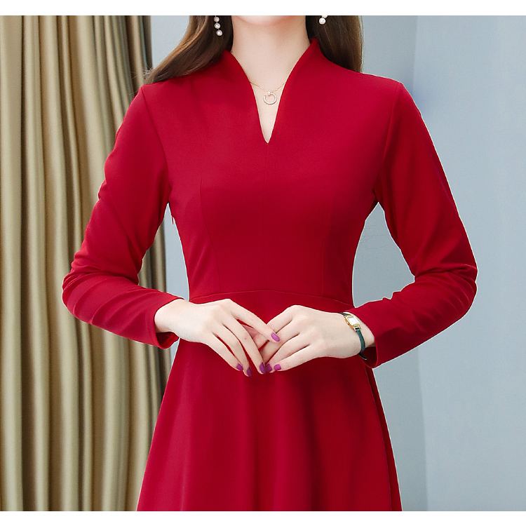 MY13913# 大码红色高级感法式v领裙子女胖mm显瘦收腰赫本风针织连衣裙女裝貨源服裝批發