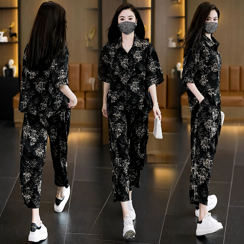 MY12415#夏季新款时尚套装胖妹妹遮肉显瘦宽松洋气两件套女裝貨源服裝批...