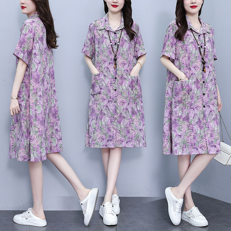 MY17183# 休闲宽松型大码女装连衣裙印花衬衣中长款连衣裙女裝貨源服裝批發