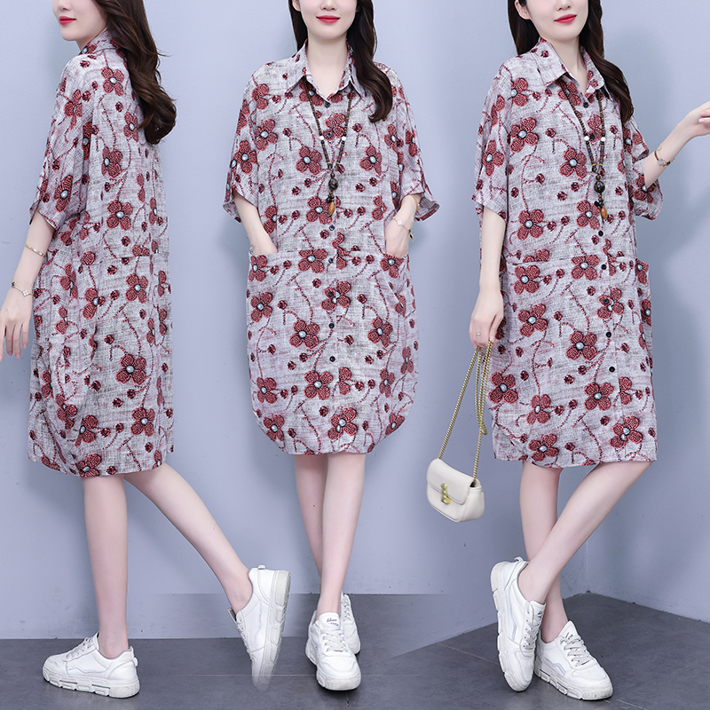 MY17173# 夏季新款时尚连衣裙胖mm中长款宽松遮肚显瘦时尚大码女女裝...