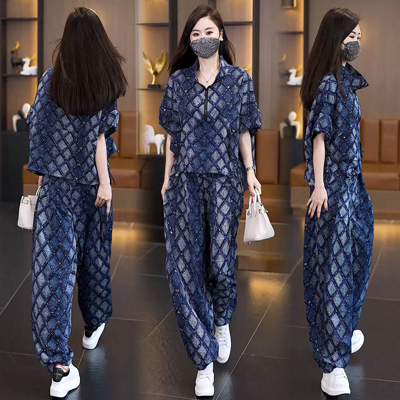 RY3040# 实拍2026夏季新款大码女装透气时尚宽松遮肉高级设计感套装