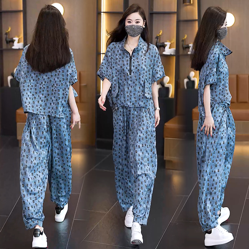 RY3039# 实拍2026夏季新款大码女装透气时尚宽松遮肉高级设计感套装