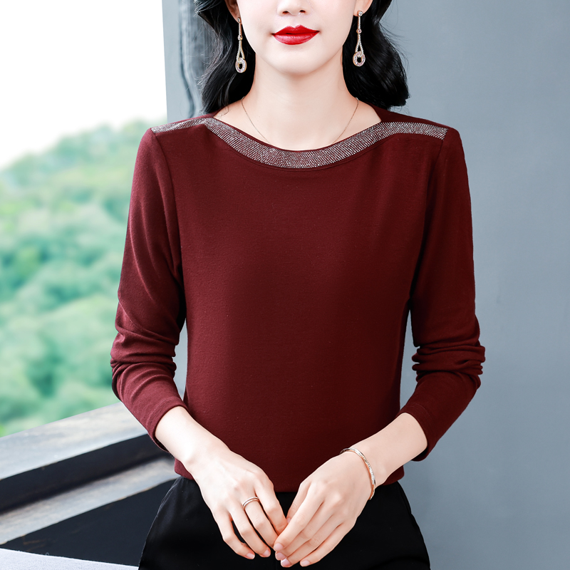 MY13721# 新款重工奥钻长袖T恤女气质显瘦打底上衣女裝貨源服裝批發
