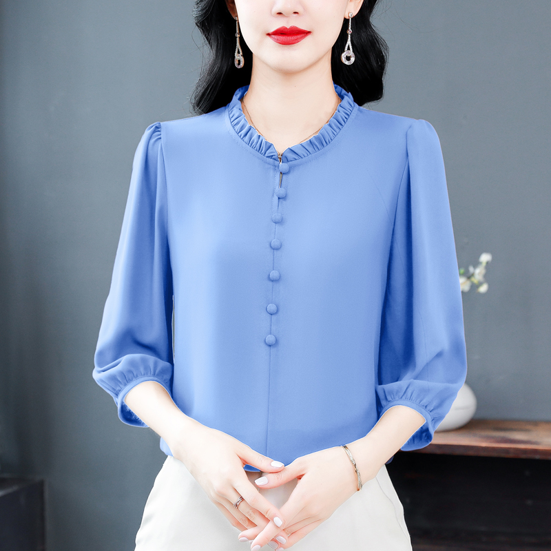 實拍 2026夏季新款減齡七分袖襯衫氣質大碼洋氣女小衫