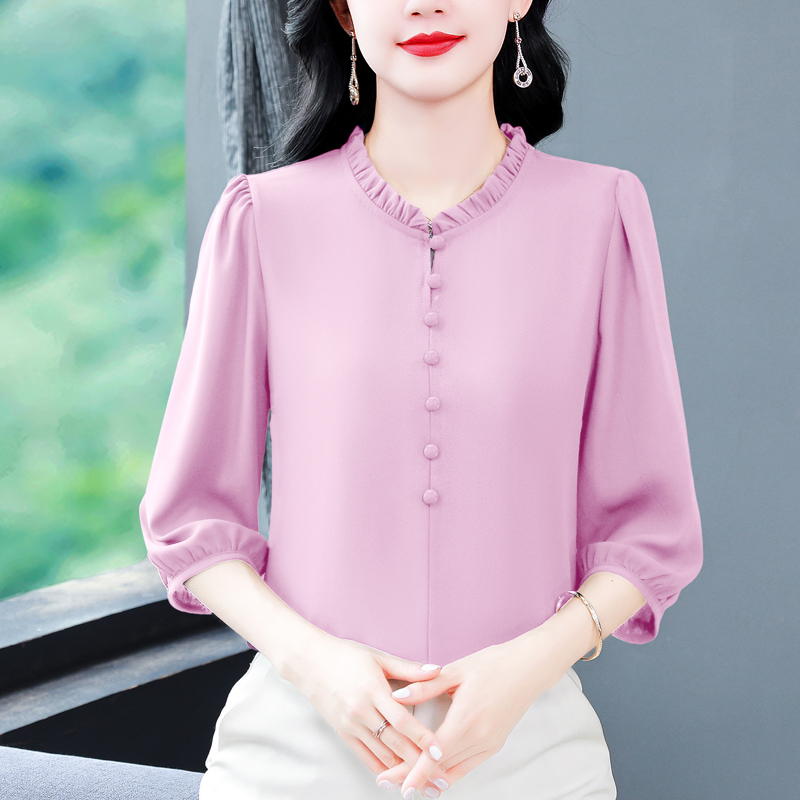 實拍 2026夏季新款減齡七分袖襯衫氣質大碼洋氣女小衫