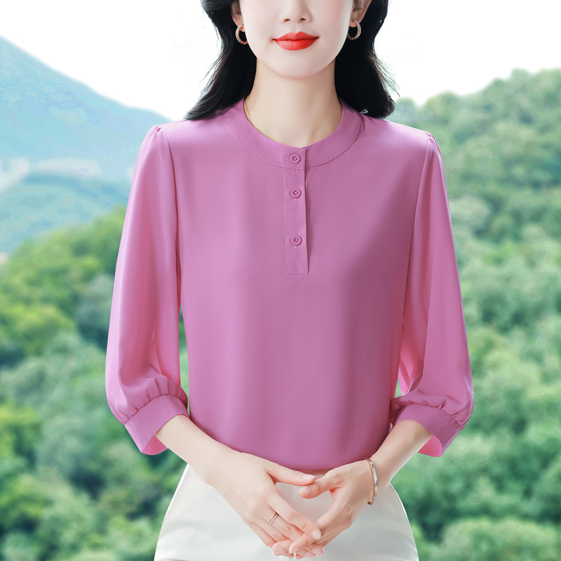 實拍 2026夏季新款時尚媽媽七分袖女襯衫氣質減齡優雅顯瘦小衫