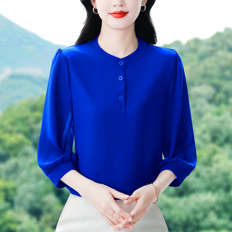 實拍 2026夏季新款時尚媽媽七分袖女襯衫氣質減齡優雅顯瘦小衫