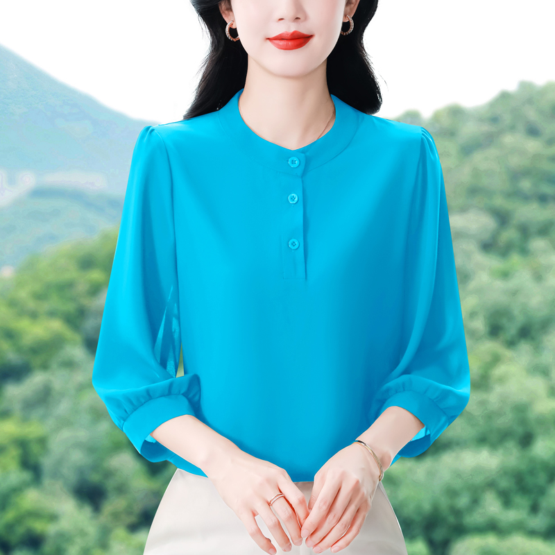 實拍 2026夏季新款時尚媽媽七分袖女襯衫氣質減齡優雅顯瘦小衫