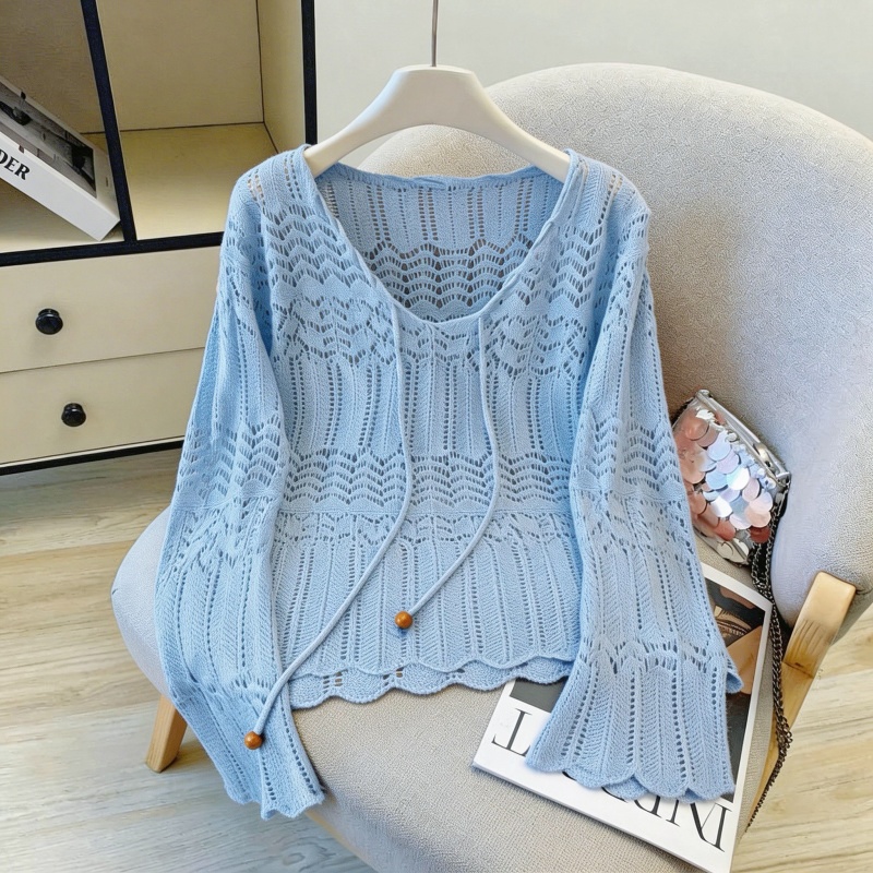 RY3563# 2026 春夏新款连帽镂空针织衫女慵懒风薄款防晒外搭上衣