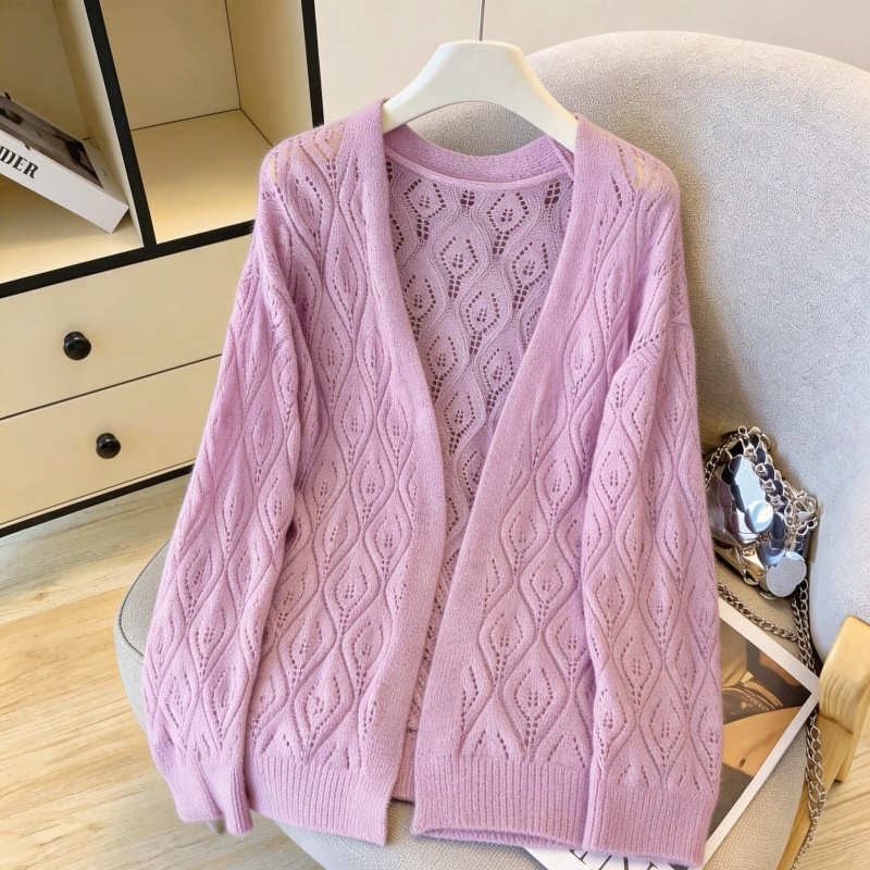 RY3561# 2026 春夏新款香芋紫镂空针织开衫女慵懒风防晒外搭