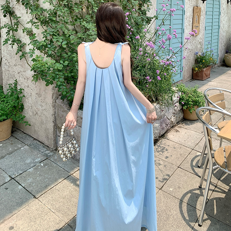 重工立體花朵白色連衣裙女夏無袖吊帶裙