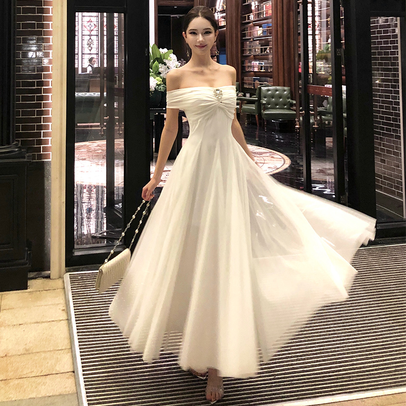 一衣多穿夏季禮服裙白月光抹胸網紗大擺連衣長裙