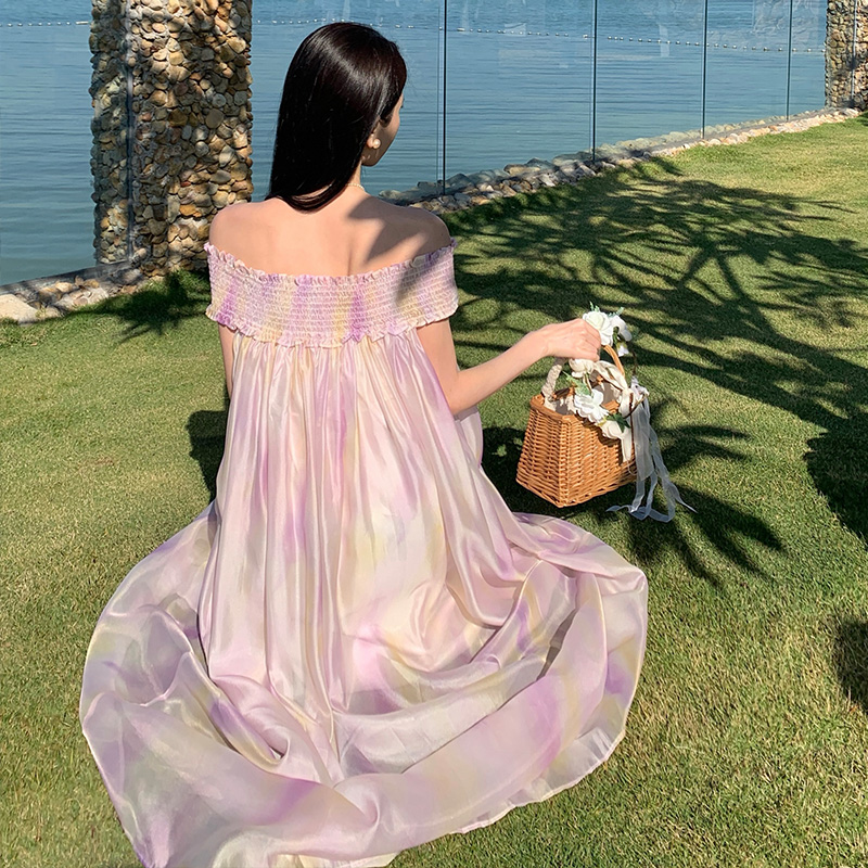 漸變色暈染打攬抹胸裙法式浪漫看展生日禮服海島度假風拍照沙灘裙