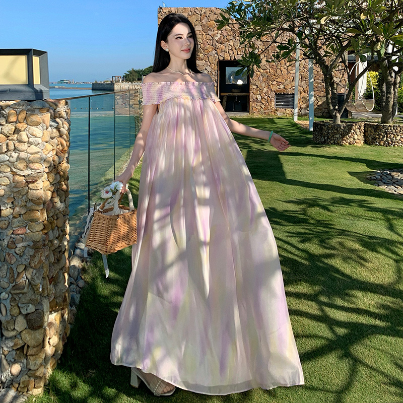 漸變色暈染打攬抹胸裙法式浪漫看展生日禮服海島度假風拍照沙灘裙