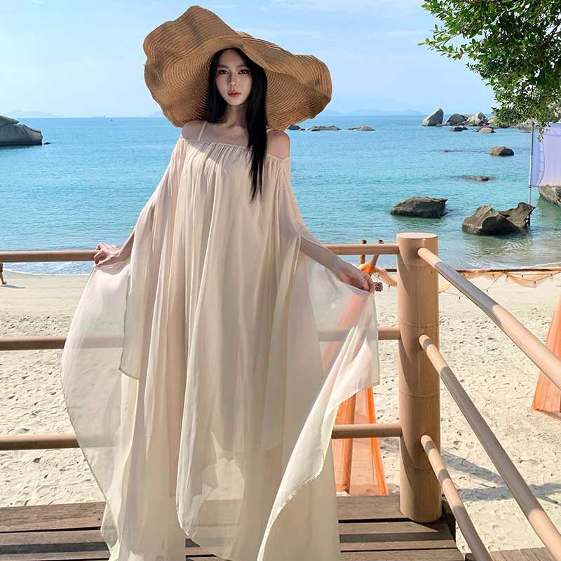 禪意風一字領連衣裙女夏季新款新中式中國風高級感絕美獨特裙子潮